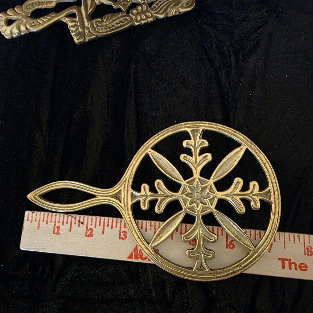 Vintage Ornate Brass‎ Trivets, Set of 3. 1 Snowflake 2 Egyptian Leaves